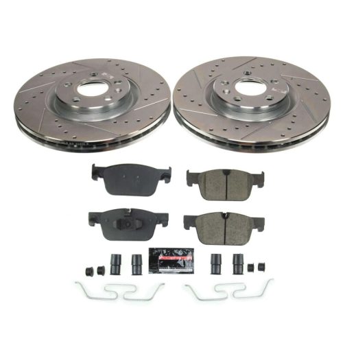 2017-2018 Volvo S90, V90, XC60 & V90 Cross Country Heavy-Duty Drilled & Slotted Brake Rotor and Carbon-Fiber Ceramic Brake Pad Assembly - Premium Replacement