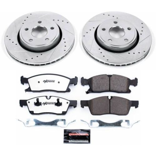 2011-2014 Jeep Grand Cherokee Front PowerStop Z36 Truck & Tow Brake Kit - Heavy-Duty Drilled & Slotted Rotor and Carbon-Fiber Ceramic Brake Pads - Premium Replacement