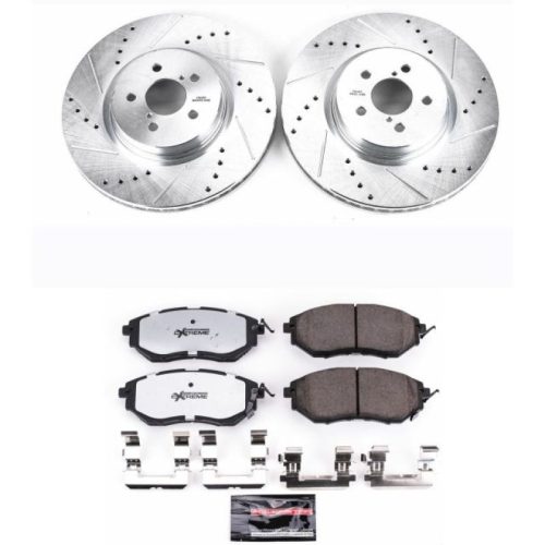 2005-2009 Subaru Legacy & Forester Front Z26 Street Warrior Brake Upgrade Kit - Heavy-Duty Drilled and Slotted Rotors with Carbon-Fiber Ceramic Pads - Premium Replacement