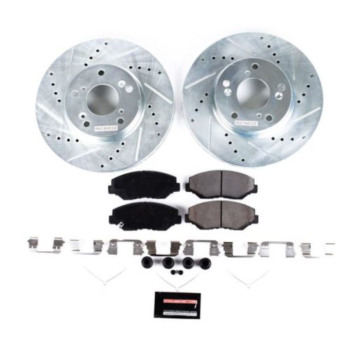 2013-2016 Honda Civic & 2005-2015 Acura ILX Front Z23 Evolution Sport Brake Kit with Drilled & Slotted Rotors and Carbon-Fiber Ceramic Brake Pads - Premium Replacement