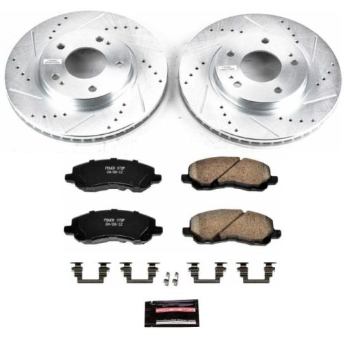 2001-2003 Mitsubishi Eclipse, 2002-2003 Mitsubishi Galant Heavy-Duty Drilled & Slotted Brake Rotor and Carbon-Fiber Ceramic Brake Pad Upgrade - Premium Replacement