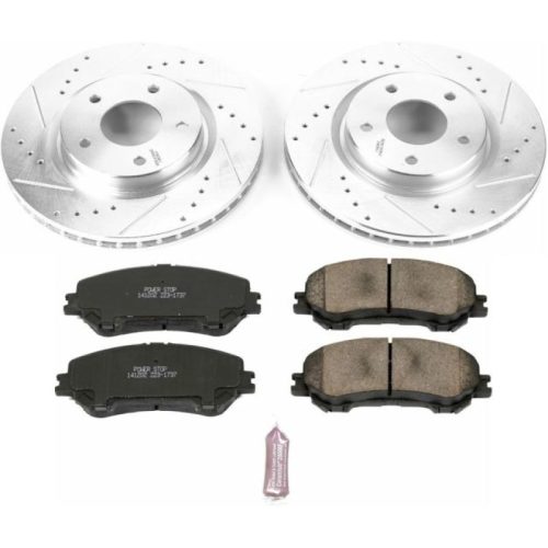 2015-2018 Nissan Rogue & Rogue Sport Front Z23 Evolution Sport Brake Upgrade Kit - Heavy-Duty Drilled & Slotted Rotors with Carbon-Fiber Ceramic Brake Pads - Premium Replacement