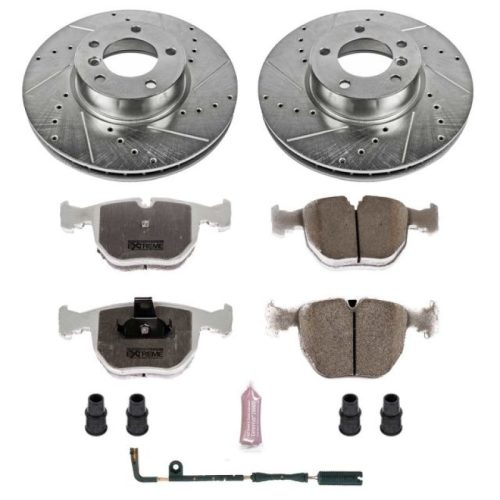 2000-2003 BMW 530i & 540i Front Z26 Street Warrior Brake Upgrade Kit - Heavy Duty Drilled & Slotted Rotors with Carbon-Fiber Ceramic Pads - Premium Replacement