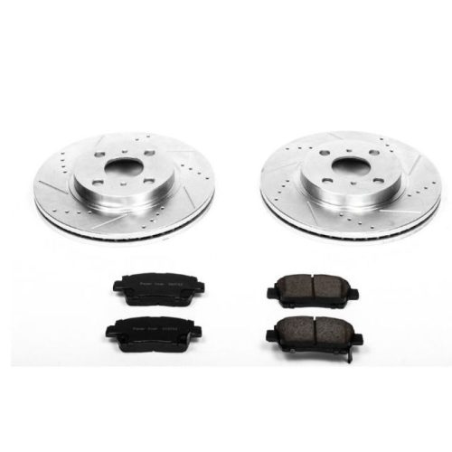 2004-2006 Scion xA and xB Front Z23 Evolution Sport Brake Kit - Premium Heavy-Duty Drilled & Slotted Rotor and Carbon-Fiber Ceramic Brake Pads Upgrade