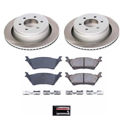 2012-2013 Ford F-150 Rear Semi-Coated Rotor Brake Assembly with Ceramic Pads - Premium Replacement