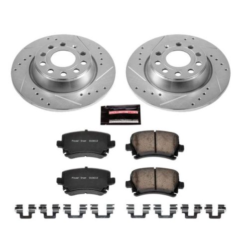 2007-2011 Volkswagen Eos & 2007-2011 Volkswagen Passat Heavy-Duty Drilled & Slotted Brake Rotor and Carbon-Fiber Ceramic Brake Pad Upgrade - Premium Replacement