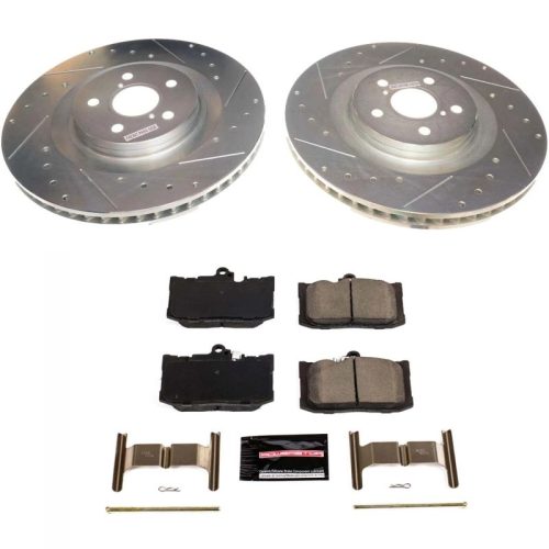 2013-2018 Lexus GS350 Front Z23 Evolution Sport Brake Kit - Heavy-Duty Drilled & Slotted Rotor and Carbon-Fiber Ceramic Brake Pads - Premium Replacement