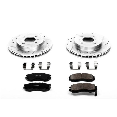 2001-2002 Mitsubishi Mirage Front Brake Rotor and Carbon-Fiber Ceramic Pad Upgrade - Heavy Duty Performance with Drilled and Slotted Rotors - Premium Replacement