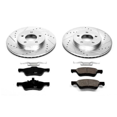 2009-2011 Ford Escape & Mazda Tribute Front Heavy-Duty Drilled & Slotted Brake Rotors with Carbon-Fiber Ceramic Pads - Premium Replacement