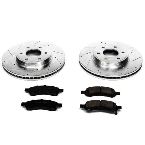 2006-2009 Chevrolet Trailblazer & 2008-2009 Saab 9-7x Front Z23 Evolution Sport Brake Upgrade Kit - Heavy Duty Drilled & Slotted Rotors with Carbon-Fiber Ceramic Pads - Premium Replacement