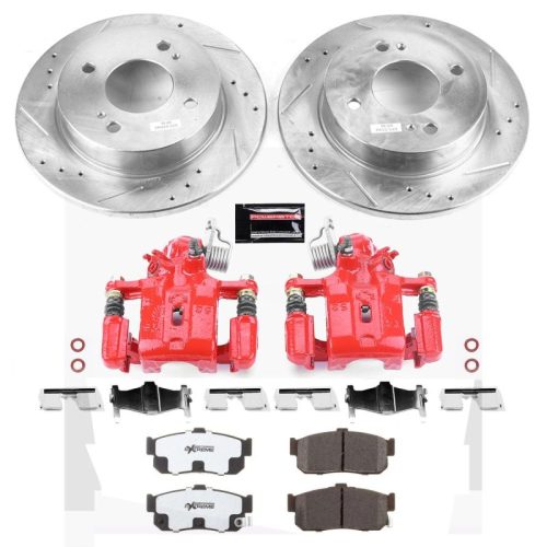 2000-2001 Infiniti G20 & Nissan Sentra Rear Brake Upgrade Kit with Drilled & Slotted Rotors, Carbon-Fiber Ceramic Pads, Powder Coated Calipers - Premium Replacement