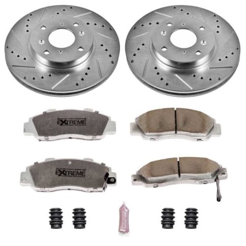 1998-1999 Acura CL Front Z26 Street Warrior Brake Upgrade Kit - Heavy-Duty Drilled & Slotted Rotors with Carbon-Fiber Ceramic Pads - Premium Replacement