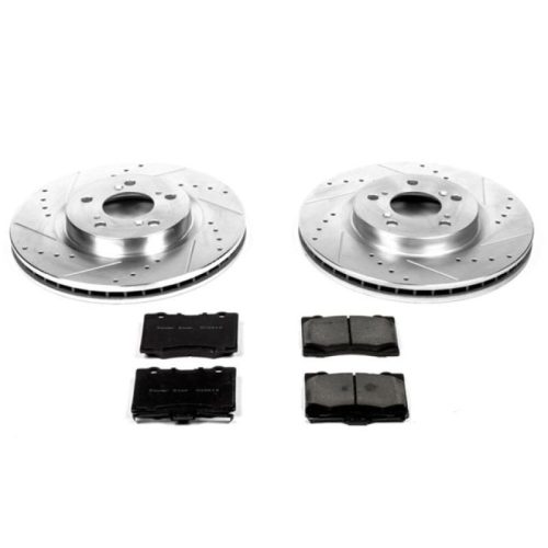 2005-2012 Acura RL Front Brake Upgrade Kit with Drilled & Slotted Rotors and Carbon-Fiber Ceramic Pads - Premium Replacement