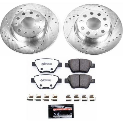 2010-2014 Volkswagen Golf, Passat & Jetta Heavy Duty Drilled & Slotted Brake Rotor and Carbon-Fiber Ceramic Brake Pads - Premium Replacement