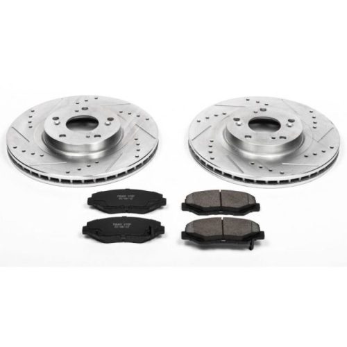 2005-2014 Honda CR-V, Civic, Acura ILX Heavy-Duty Drilled & Slotted Brake Rotor and Carbon-Fiber Ceramic Brake Pad Upgrade - Premium Replacement