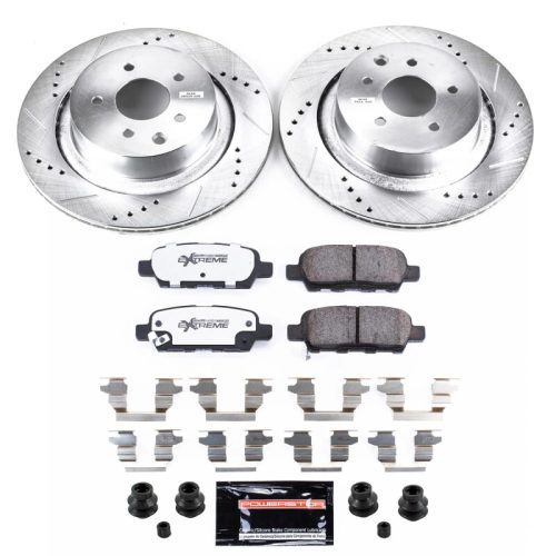 2014-2015 Infiniti Q60 Rear Z26 Street Warrior Brake Upgrade Kit - Drilled & Slotted Rotors with Carbon-Fiber Ceramic Pads for Heavy-Duty Performance and Towing Reliability - Premium Replacement