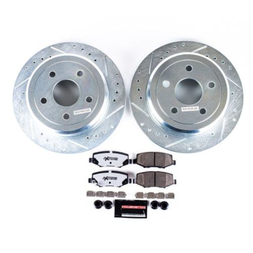 2011-2013 Jeep Wrangler Rear PowerStop Z36 Truck & Tow Brake Upgrade Kit with Drilled & Slotted Rotors - Premium Heavy-Duty Replacement