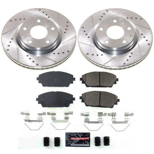 2019-2022 Mazda 3 Front Z23 Evolution Sport Brake Upgrade Kit - Heavy Duty Drilled & Slotted Rotors with Carbon-Fiber Ceramic Pads - Premium Replacement