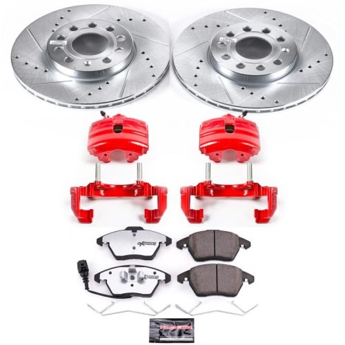 2011-2015 Volkswagen Beetle, 2007-2013 Volkswagen Jetta & Golf Z26 Street Warrior Brake Upgrade Kit with Drilled & Slotted Rotors, Carbon-Fiber Ceramic Pads, Powder Coated Calipers - Premium Replacement