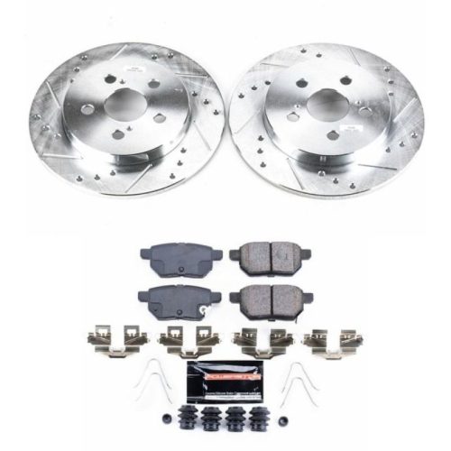 2010-2015 Toyota Prius Rear PowerStop Z23 Evolution Sport Brake Rotor and Carbon-Fiber Ceramic Pad Upgrade - Heavy-Duty Drilled & Slotted Performance Brake System