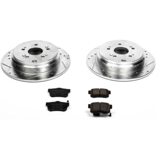 2007-2012 Acura RDX Rear Brake Rotor and Carbon-Fiber Ceramic Brake Pad Upgrade Kit - Heavy-Duty Drilled and Slotted Brake System with Hardware - Premium Replacement