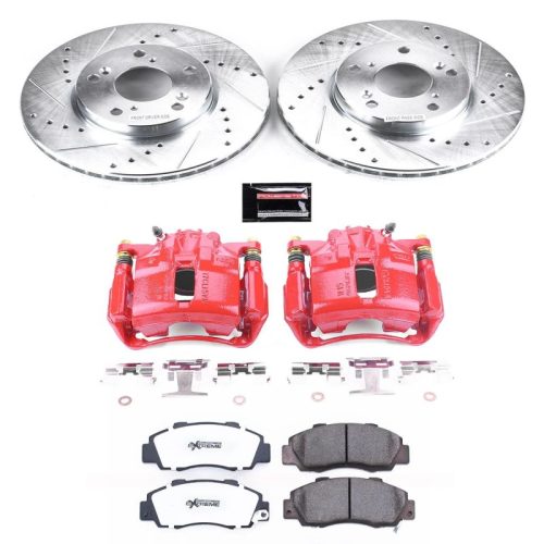 2002-2002 Honda Accord Front Z26 Street Warrior Brake Upgrade Kit with Drilled & Slotted Rotors, Carbon-Fiber Ceramic Pads, Powder Coated Calipers - Premium Replacement