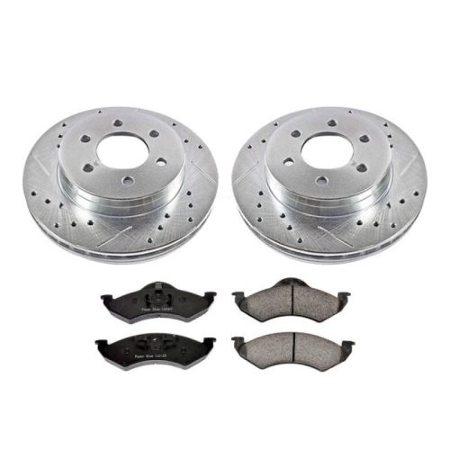 2000-2002 Dodge Dakota Front Brake Rotor and Carbon-Fiber Ceramic Brake Pad Upgrade Kit - Heavy-Duty Drilled and Slotted Performance Replacement