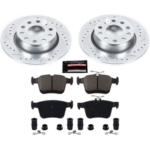 2015-2018 Audi A3 Rear PowerStop Z23 Evolution Sport Brake Upgrade Kit - Heavy-Duty Drilled & Slotted Rotors with Carbon-Fiber Ceramic Pads - Premium Replacement