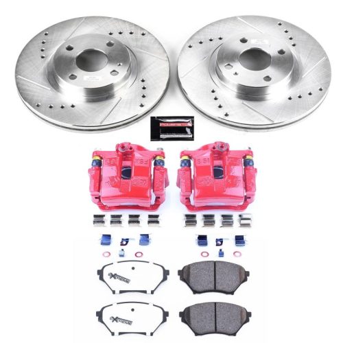 2001-2005 Mazda Miata Front Z26 Street Warrior Brake Upgrade Kit with Drilled & Slotted Rotors, Carbon-Fiber Ceramic Pads, Powder Coated Calipers - Premium Replacement