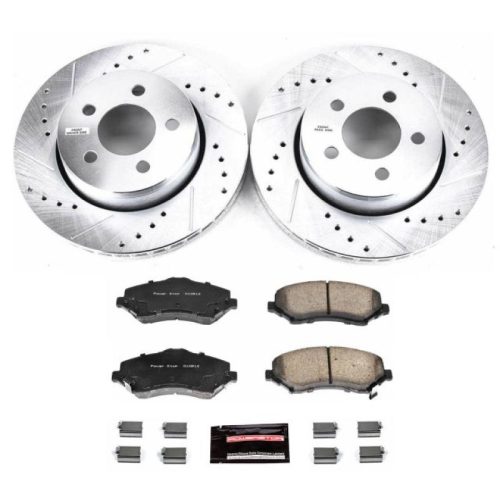 2007-2012 Dodge Nitro & 2010-2011 Jeep Liberty Heavy-Duty Drilled & Slotted Brake Rotors with Carbon-Fiber Ceramic Pads - Premium Replacement