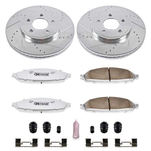2003-2005 Ford Crown Victoria Front Z26 Street Warrior Brake Upgrade Kit - Drilled & Slotted Rotors with Carbon-Fiber Ceramic Pads - Heavy-Duty Performance