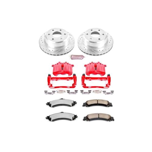 2001-2003 Chevrolet Silverado 1500, 2001 GMC Sierra 1500, 2001 Chevrolet Tahoe Heavy Duty Brake Upgrade Kit with Drilled & Slotted Rotors, Carbon-Fiber Ceramic Pads, Powder Coated Calipers - Premium Replacement