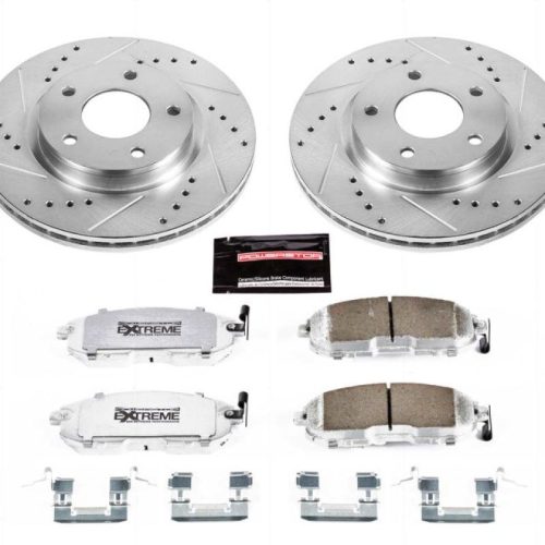 2013-2015 Nissan Sentra Front Z26 Street Warrior Brake Upgrade Kit - Heavy Duty Drilled & Slotted Rotors with Carbon-Fiber Ceramic Pads - Premium Replacement