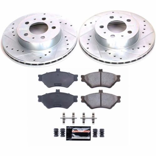 1995-1997 Mercury Grand Marquis & Ford Crown Victoria Front Z23 Evolution Sport Brake Kit - Heavy-Duty Drilled & Slotted Rotors with Carbon-Fiber Ceramic Pads - Premium Replacement