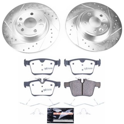 2018-2019 Jaguar E-Pace & Land Rover Discovery Sport Heavy-Duty Drilled and Slotted Brake Rotor and Carbon-Fiber Ceramic Brake Pad Assembly - Premium Replacement