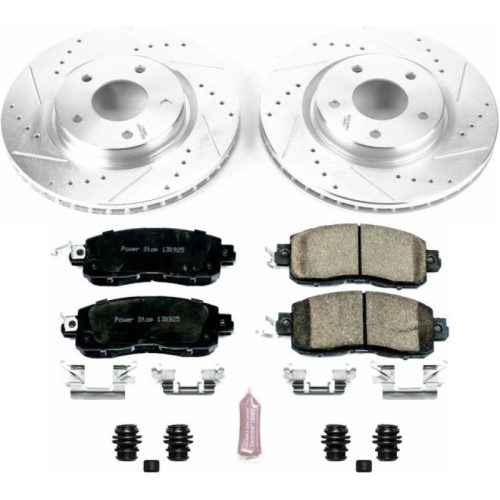 2014-2017 Nissan Leaf Front Z23 Evolution Sport Brake Kit - Heavy-Duty Drilled & Slotted Rotors with Carbon-Fiber Ceramic Pads - Premium Replacement