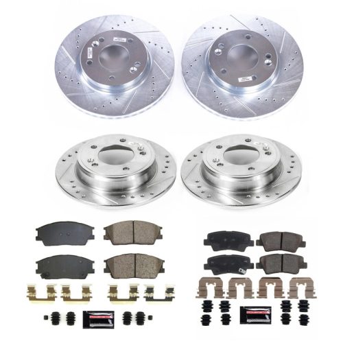 2020-2021 Kia Soul & Hyundai Venue Front & Rear Z23 Evolution Brake Upgrade Kit - Heavy-Duty Drilled & Slotted Rotors with Carbon-Fiber Ceramic Pads - Premium Replacement