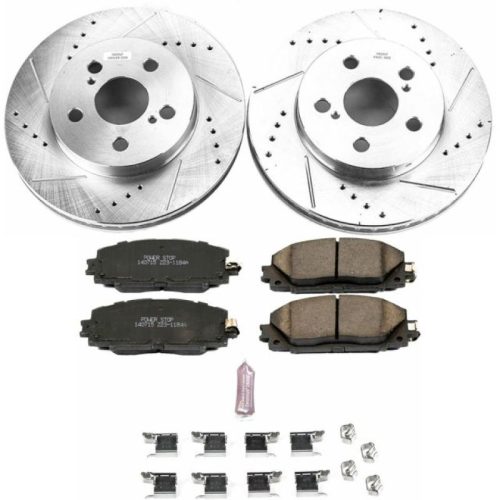 2016-2017 Toyota Prius Front Z23 Evolution Sport Brake Kit - Heavy-Duty Drilled & Slotted Rotor Performance Upgrade with Carbon-Fiber Ceramic Brake Pads - Premium Replacement