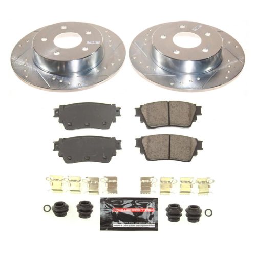 2019-2020 Nissan Altima Rear Brake Rotor and Carbon-Fiber Ceramic Brake Pad Upgrade - Heavy-Duty Performance with Drilled & Slotted Rotors - Premium Replacement