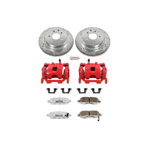 2009-2013 Nissan Maxima Rear Z26 Street Warrior Brake Upgrade Kit with Drilled & Slotted Rotors, Carbon-Fiber Ceramic Pads, Powder Coated Calipers - Premium Replacement