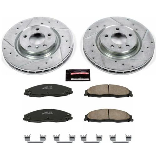 2005-2008 Pontiac Grand Prix Front Brake Upgrade Kit with Drilled & Slotted Rotors and Carbon-Fiber Ceramic Pads - Premium Replacement