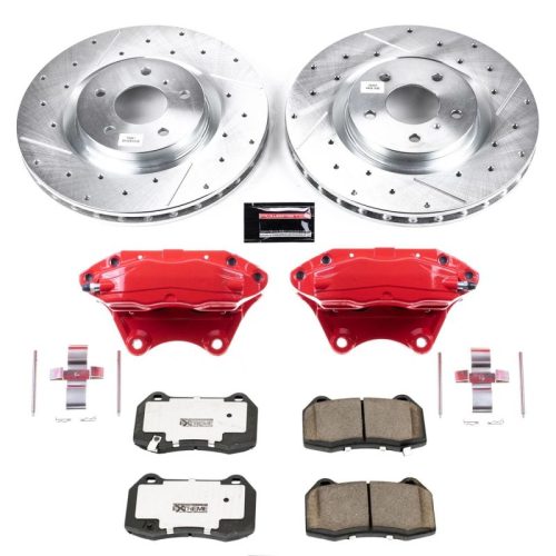 2003-2006 Infiniti G35 & 2003-2005 Nissan 350Z High-Performance Brake Upgrade Kit with Drilled & Slotted Rotors, Carbon-Fiber Ceramic Pads, Powder Coated Calipers - Premium Replacement