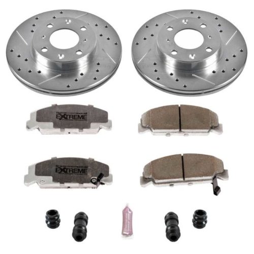 1988-1989 Honda CRX Front Z26 Street Warrior Brake Upgrade Kit - Performance Drilled & Slotted Rotors with Carbon-Fiber Ceramic Pads - Heavy-Duty Replacement