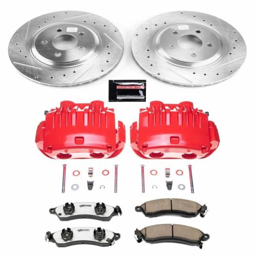 1994-1998 Ford Mustang Front Z26 Street Warrior Brake Kit with Drilled & Slotted Rotors, Carbon-Fiber Ceramic Pads, Powder Coated Calipers - Premium Replacement