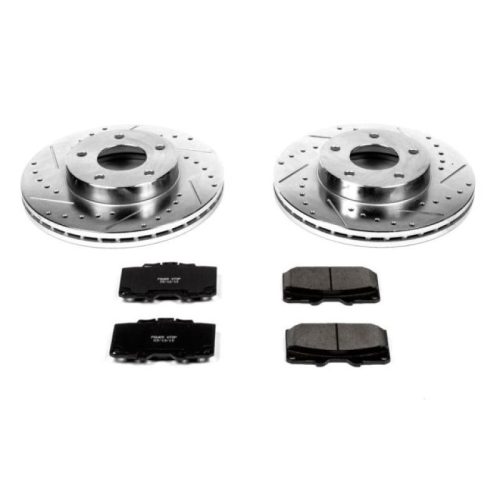 1989-1990 Nissan 300ZX Front Brake Rotor and Carbon-Fiber Ceramic Brake Pad Assembly - Heavy-Duty Drilled & Slotted Performance Upgrade by PowerStop Part K2973