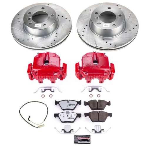 2006-2007 BMW 325xi Front Heavy-Duty Drilled and Slotted Brake Rotors with Carbon-Fiber Ceramic Pads - Premium Replacement
