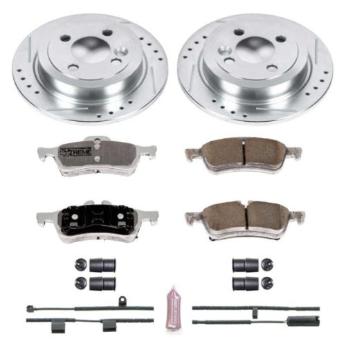 2007-2008 Mini Cooper Rear Z26 Street Warrior Brake Upgrade Kit - Heavy Duty Drilled & Slotted Rotors with Carbon-Fiber Ceramic Pads - Premium Replacement