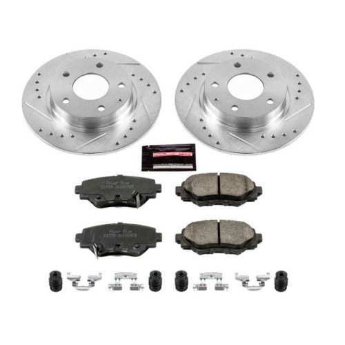 2014-2015 Mazda 3 Rear Z23 Evolution Sport Brake Upgrade Kit - Heavy-Duty Drilled & Slotted Rotors with Carbon-Fiber Ceramic Pads - Premium Replacement