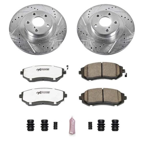 2002-2006 Subaru Legacy & Impreza Front Brake Upgrade Kit with Drilled & Slotted Rotors and Carbon-Fiber Ceramic Pads - Heavy-Duty Performance Enhancement