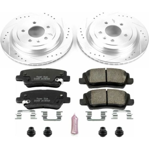 2013-2015 Cadillac ATS Rear Z23 Evolution Sport Brake Upgrade Kit - Premium Heavy-Duty Drilled & Slotted Rotor and Carbon-Fiber Ceramic Brake Pads